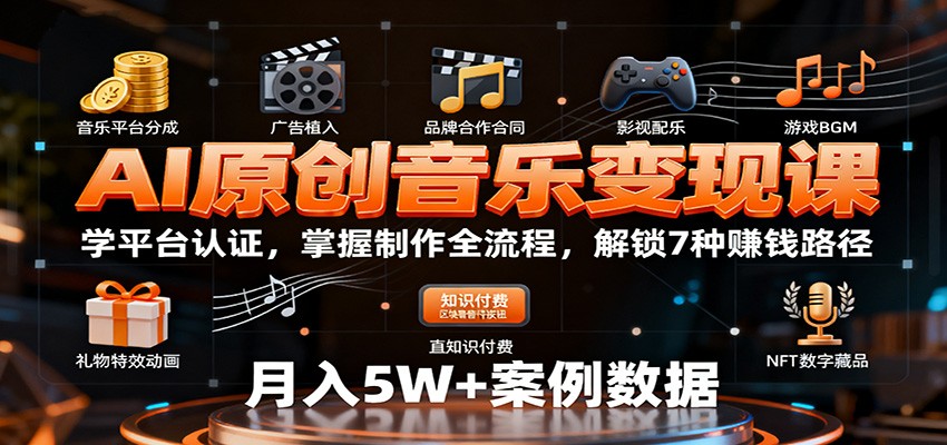 AI原创音乐变现课：学平台认证，掌握制作全流程，解锁7种赚钱路径 – 战狼项目网_分享创业资讯_最新网络项目资源-生财有道