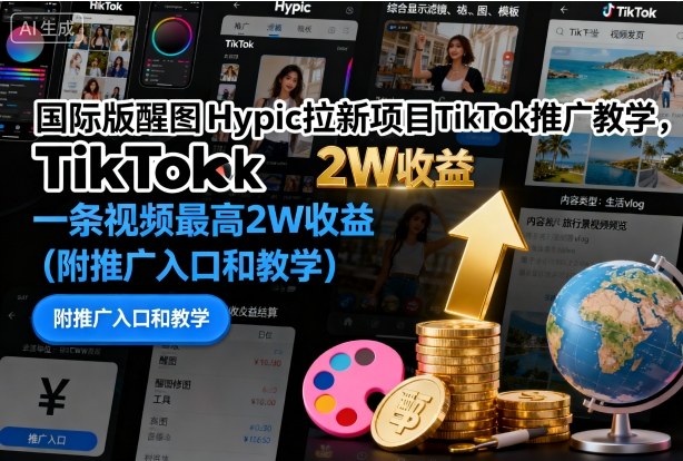 国际版醒图Hypic拉新项目TikTok推广教学，一条视频最高2W收益（附推广入口和教学） – 战狼项目网_分享创业资讯_最新网络项目资源-生财有道