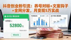 抖音创业粉引流：养号对标+文案钩子+全网分发，月变现5万实战 – 战狼项目网_分享创业资讯_最新网络项目资源-生财有道