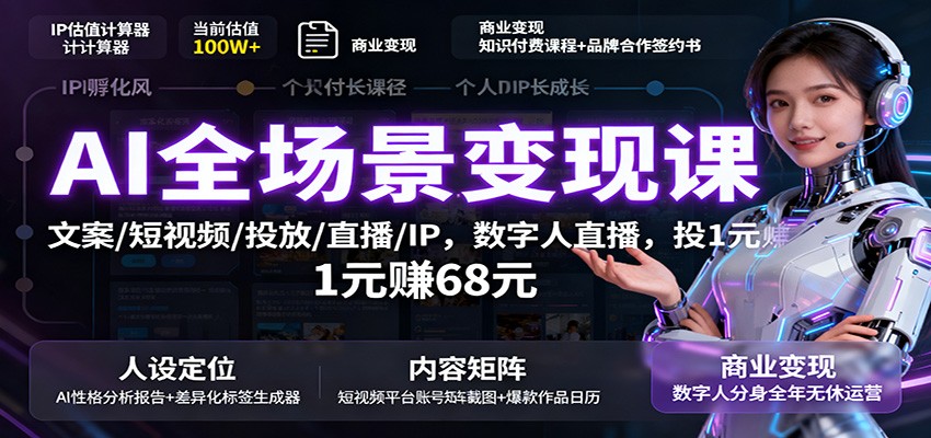 AI全场景变现课：文案/短视频/投放/直播/IP，数字人直播，投1元赚68元 – 战狼项目网_分享创业资讯_最新网络项目资源-生财有道