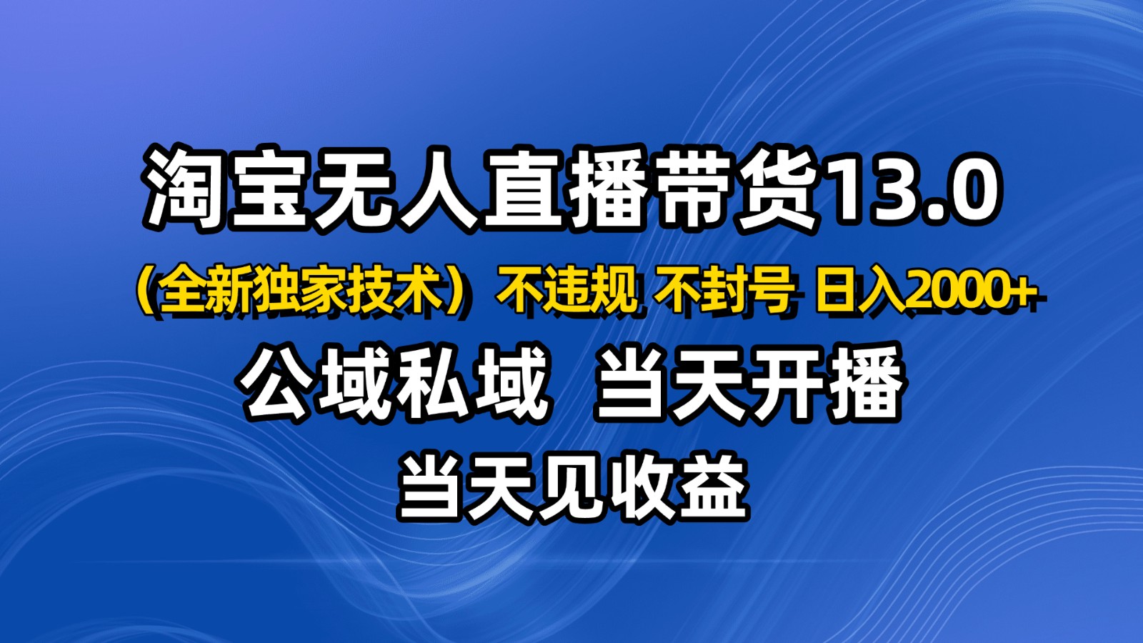 淘宝无人直播13.0，公域私域技术，不封号，不违规 布局下半年旺季赛道，日入2000+ – 战狼项目网_分享创业资讯_最新网络项目资源-生财有道