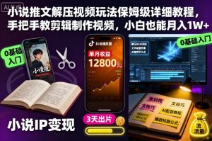 小说推文解压视频玩法保姆级详细教程，手把手教剪辑制作视频，小白也能月入1W+ – 战狼项目网_分享创业资讯_最新网络项目资源-生财有道