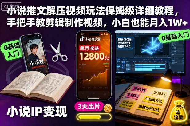 小说推文解压视频玩法保姆级详细教程，手把手教剪辑制作视频，小白也能月入1W+ – 战狼项目网_分享创业资讯_最新网络项目资源-生财有道