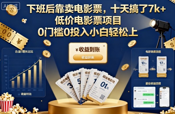 下班后靠卖电影票，十天搞了7k+，低价电影票项目，0门槛0投入小白轻松上手【揭秘】 – 战狼项目网_分享创业资讯_最新网络项目资源-生财有道