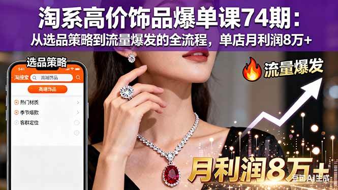 淘系高价饰品爆单课74期：从选品策略到流量爆发的全流程，单店月利润8万+ – 战狼项目网_分享创业资讯_最新网络项目资源-生财有道