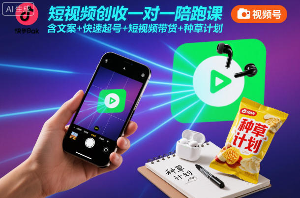 短视频创收一对一陪跑课，含文案+快速起号+短视频带货+种草计划 – 战狼项目网_分享创业资讯_最新网络项目资源-生财有道