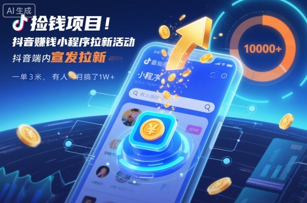 捡钱项目！抖音賺钱小程序拉新活动，抖音端内宣发拉新，一单3米，有人半个月搞了1W+ – 战狼项目网_分享创业资讯_最新网络项目资源-生财有道