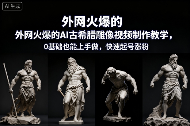 外网火爆的AI古希腊雕像视频制作教学，0基础也能上手做，快速起号涨粉 – 战狼项目网_分享创业资讯_最新网络项目资源-生财有道