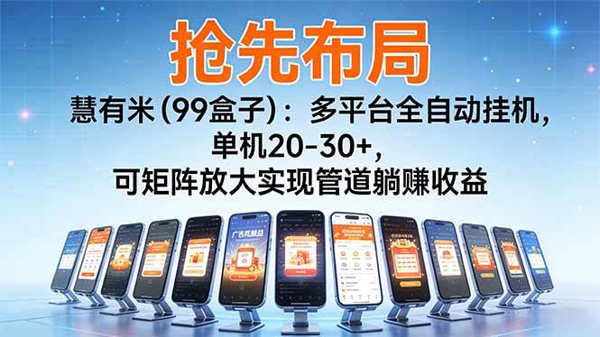 【抢先布局】慧有米（99盒子）：多平台全自动挂机，单机20-30+，可矩阵放大实现管道躺赚收益 – 战狼项目网_分享创业资讯_最新网络项目资源-生财有道