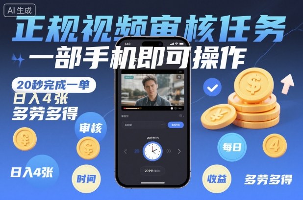 正规视频审核任务，一部手机即可操作，20秒完成一单，日入4张，多劳多得【揭秘】 – 战狼项目网_分享创业资讯_最新网络项目资源-生财有道