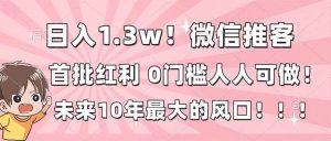 日入1.3w！微信推客，首批红利，未来10年最大的风口，0门槛，人人可做！ – 战狼项目网_分享创业资讯_最新网络项目资源-生财有道
