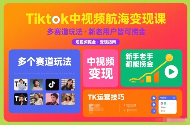 Tiktok中视频航海变现课，多个赛道玩法，新手老手都能在TK中视频捞金 – 战狼项目网_分享创业资讯_最新网络项目资源-生财有道