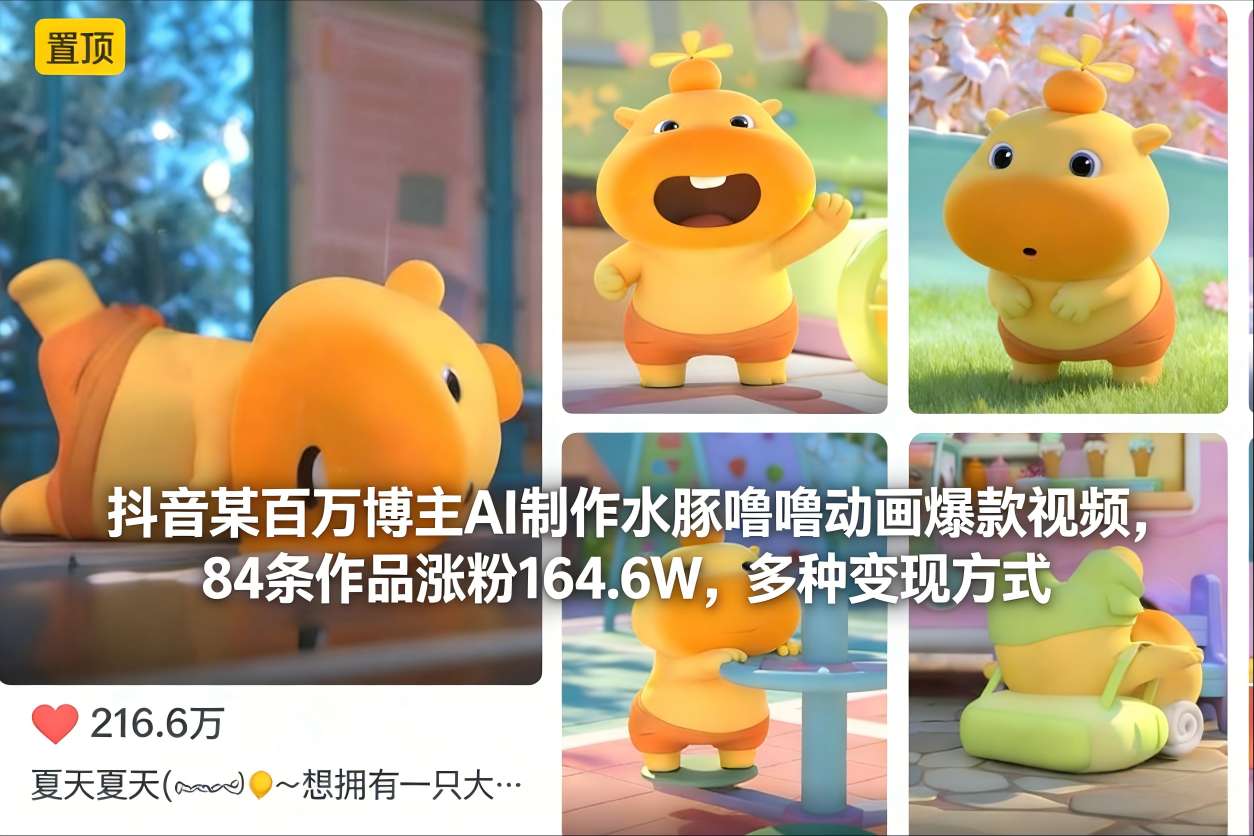 抖音某百万博主AI制作水豚噜噜动画爆款视频，84条作品涨粉164.6W，多种变现方式 – 战狼项目网_分享创业资讯_最新网络项目资源-生财有道