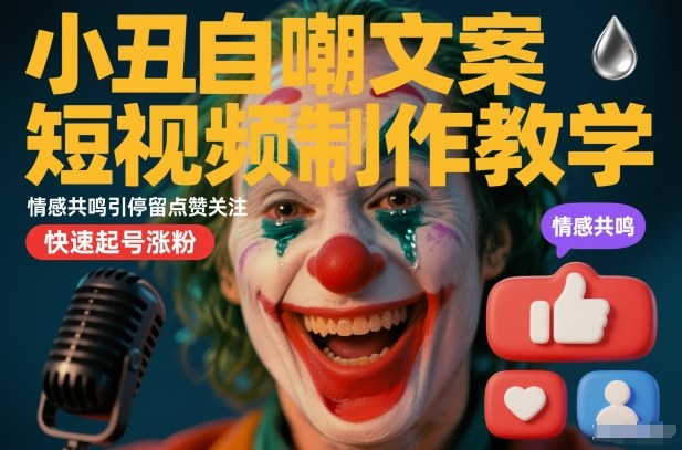 小丑自嘲文案短视频制作教学，情感共鸣引停留点赞关注，快速起号涨粉 – 战狼项目网_分享创业资讯_最新网络项目资源-生财有道