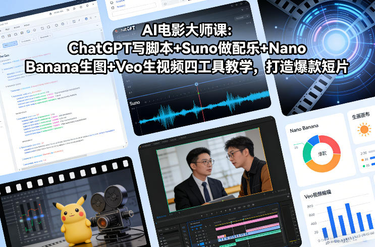 AI电影大师课：ChatGPT写脚本+Suno做配乐+Nano Banana生图+Veo生视频，打造爆款短片 – 战狼项目网_分享创业资讯_最新网络项目资源-生财有道