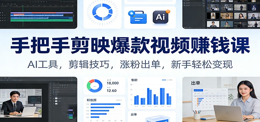 手把手剪映爆款视频赚钱课：AI工具，剪辑技巧，涨粉出单，新手轻松变现 – 战狼项目网_分享创业资讯_最新网络项目资源-生财有道