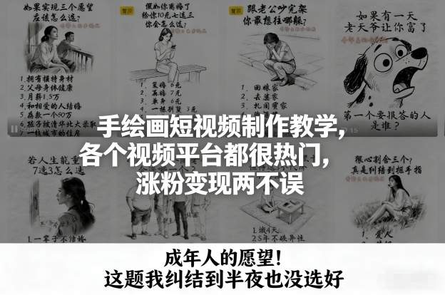 手绘画短视频制作教学，各个视频平台都很热门，涨粉变现两不误 – 战狼项目网_分享创业资讯_最新网络项目资源-生财有道