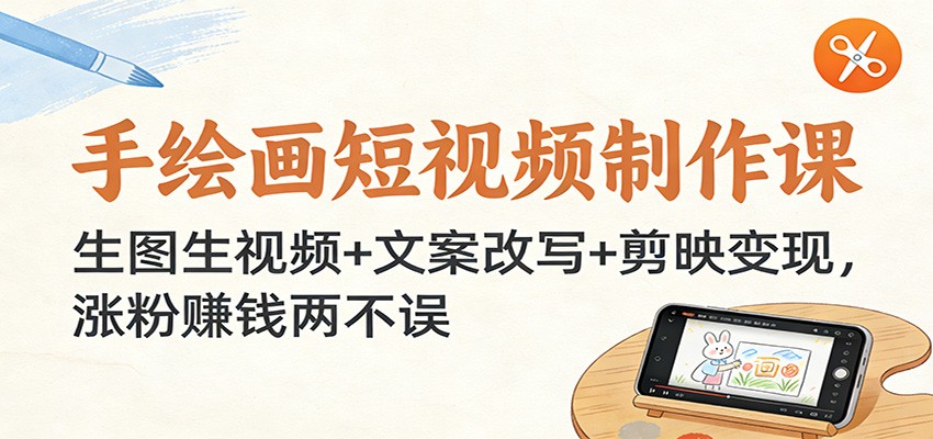 手绘画短视频制作课：生图生视频+文案改写+剪映变现，涨粉赚钱两不误 – 战狼项目网_分享创业资讯_最新网络项目资源-生财有道