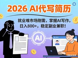AI代写简历，超暴利，用万能模板月入1-3万实战教程，2026年市场刚需！ – 战狼项目网_分享创业资讯_最新网络项目资源-生财有道