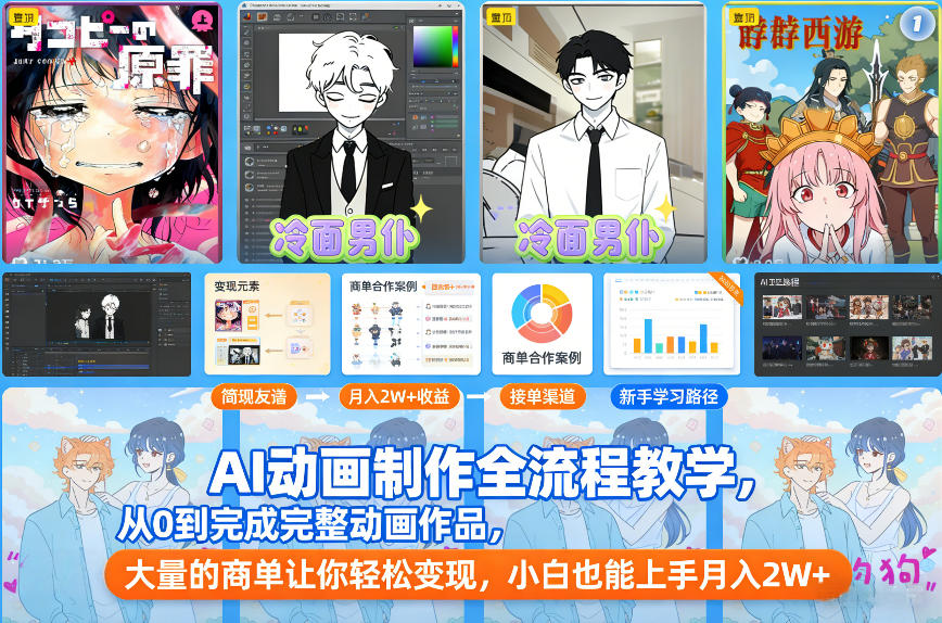 AI动画制作全流程教学，从0到完成完整动画作品，大量的商单让你轻松变现，小白也能上手月入2W+ – 战狼项目网_分享创业资讯_最新网络项目资源-生财有道