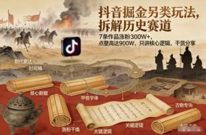 抖音掘金另类玩法，拆解历史赛道，7条作品涨粉300W+，点赞量高达900W，只讲核心逻辑，干货分享 – 战狼项目网_分享创业资讯_最新网络项目资源-生财有道
