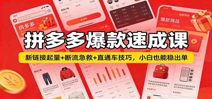 拼多多爆款速成课：新链接起量+断流急救+直通车技巧，小白也能稳出单 – 战狼项目网_分享创业资讯_最新网络项目资源-生财有道