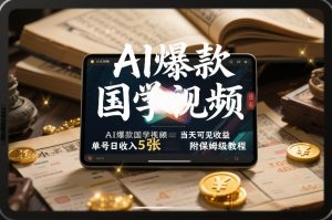 AI爆款国学视频，独家起号方法，小白直接上手，当天可见收益，单号日收入5张+附保姆级教程 – 战狼项目网_分享创业资讯_最新网络项目资源-生财有道