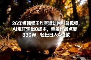 26年短视频王炸赛道动物科普视频,AI矩阵输出0成本,单条作品点赞330W,轻松日入4位数 – 战狼项目网_分享创业资讯_最新网络项目资源-生财有道