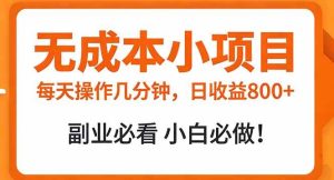 无成本小项目 每天操作几分钟,真实日收益800+ 副业必看 小白必做! – 战狼项目网_分享创业资讯_最新网络项目资源-生财有道