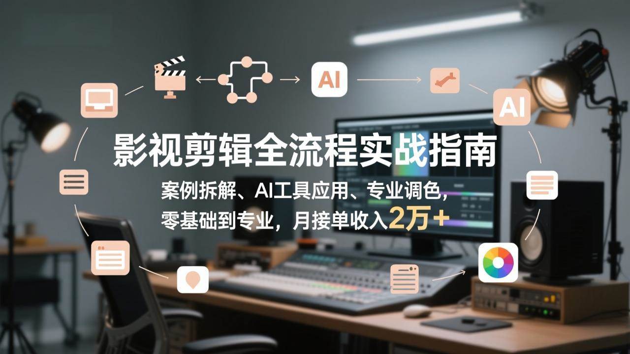影视剪辑全流程实战指南，案例拆解、AI工具应用、专业调色，零基础到专业，月接单收入2万+ – 战狼项目网_分享创业资讯_最新网络项目资源-生财有道