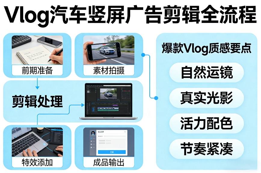 Vlog感觉汽车竖屏广告剪辑脚本全流程，拿捏爆款Vlog质感 – 战狼项目网_分享创业资讯_最新网络项目资源-生财有道