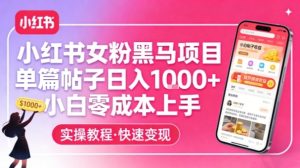 小红书女粉黑马项目，单篇帖子日入1k+，小白零成本上手 – 战狼项目网_分享创业资讯_最新网络项目资源-生财有道