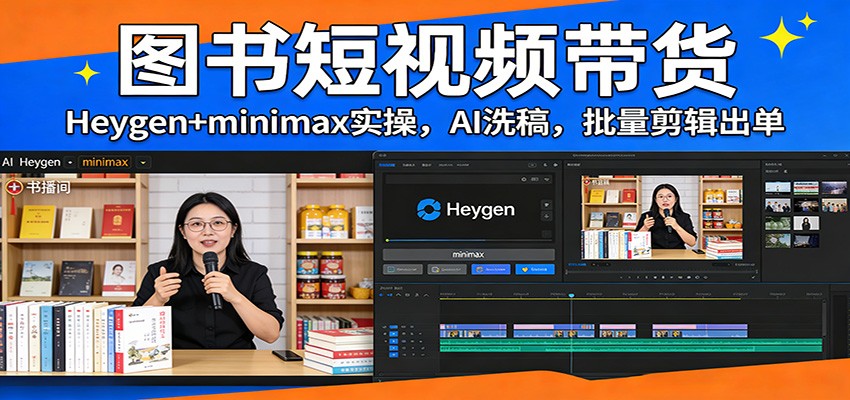 图书短视频带货：Heygen+minimax实操，AI洗稿 ，批量剪辑出单 – 战狼项目网_分享创业资讯_最新网络项目资源-生财有道