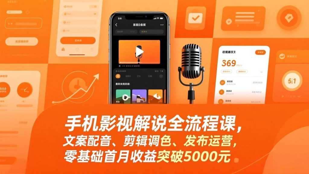 手机影视解说全流程课，文案配音、剪辑调色、发布运营，零基础首月收益突破5000元 – 战狼项目网_分享创业资讯_最新网络项目资源-生财有道