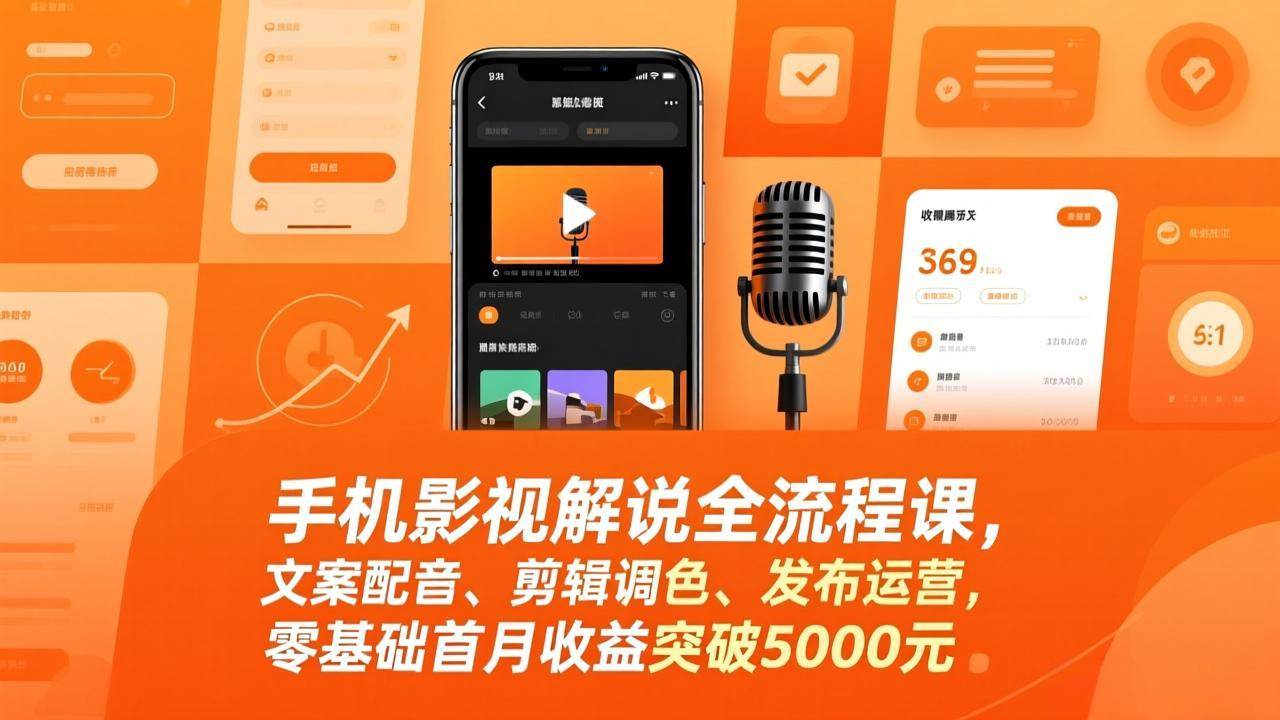 手机影视解说全流程课，文案配音、剪辑调色、发布运营，零基础首月收益突破5000元 – 战狼项目网_分享创业资讯_最新网络项目资源-生财有道